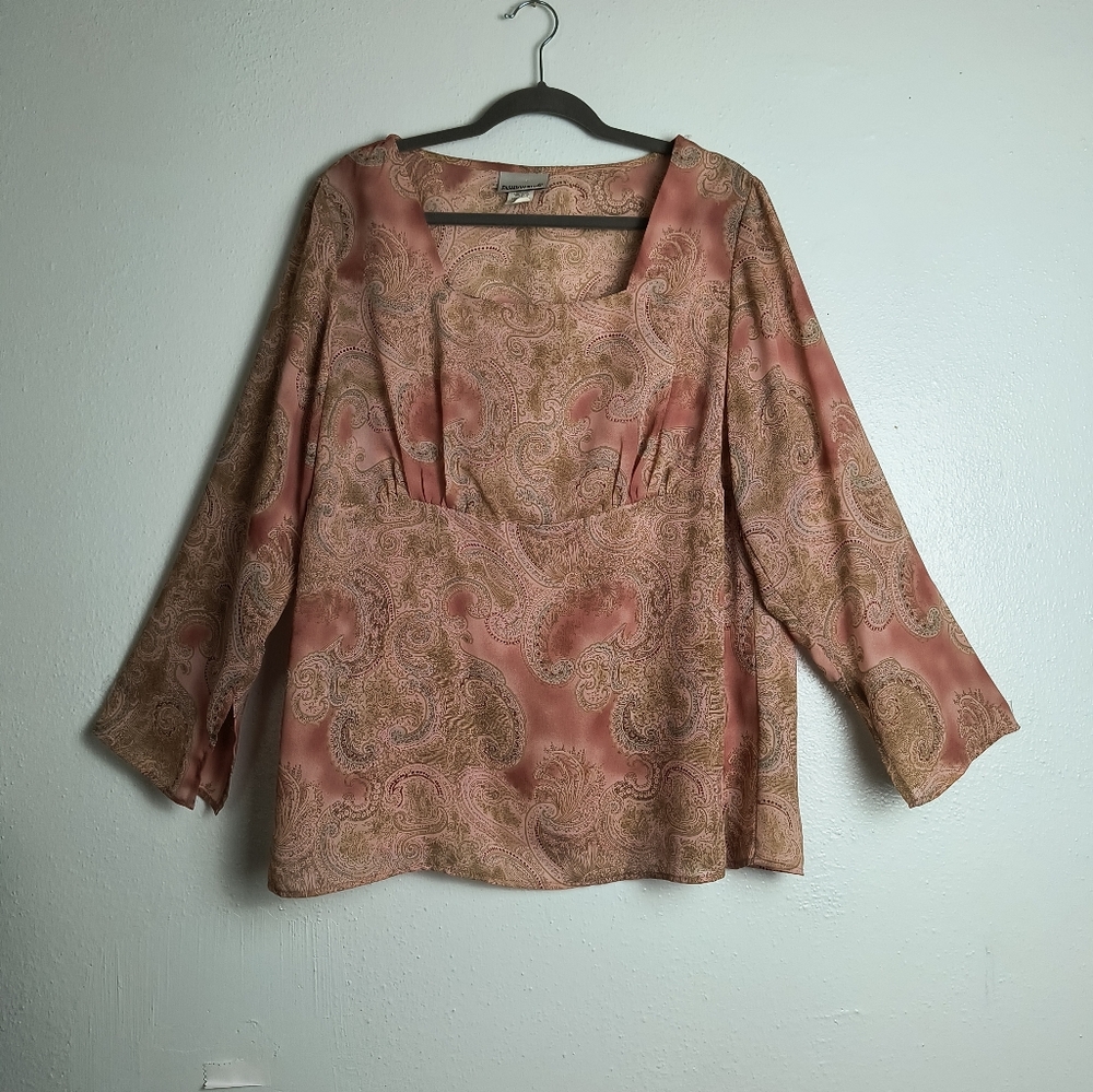 Fashion Bug Vintage Y2K Flare Split Cuff Blouse Size 18/20 Dusty Pink